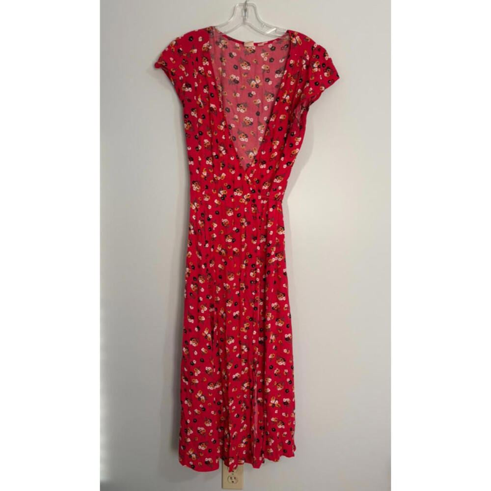 Gap Wrap Dress Small Women Maxi Pink Floral Cap Sleeve Y2K Romantic Fairy - Picture 4 of 9
